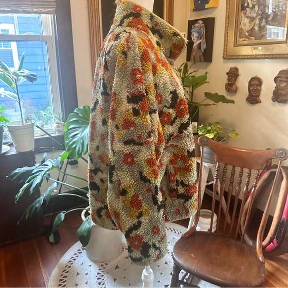Green Floral Full Zip Sherpa Fleece-Lined Jacket - Size XL - Picture 5 of 6